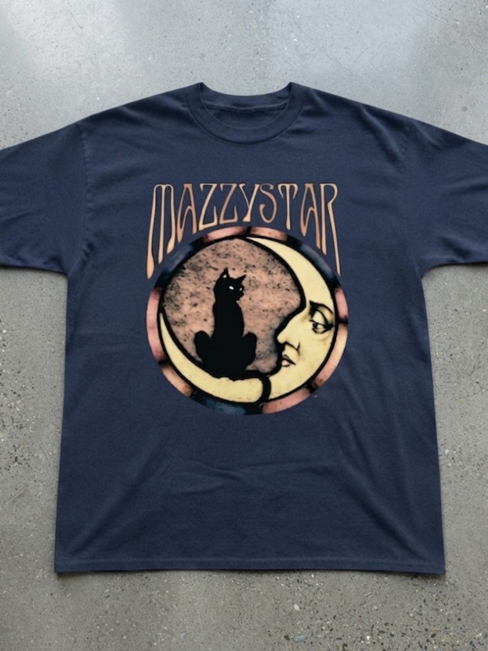 Mazzy Star Moon Cat Graphic Navy Blue Gildan T-shirt